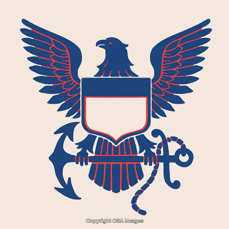 Eagle Emblem With Anchor and Shield Line Art Illustration