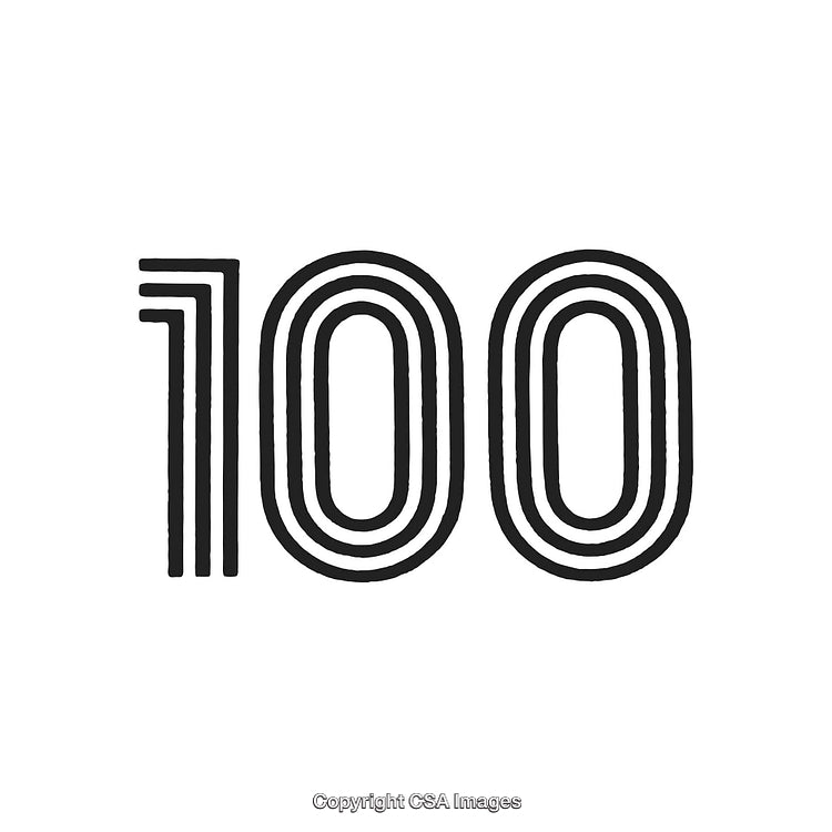 Simple Monochrome Outline of Number 100 on White Background