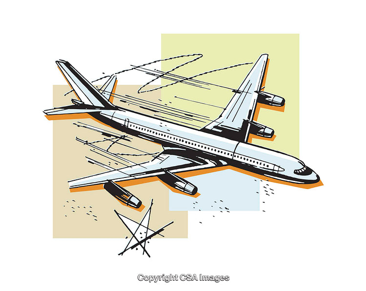 Retro Color Illustration Featuring a Passenger Airplane in Flight