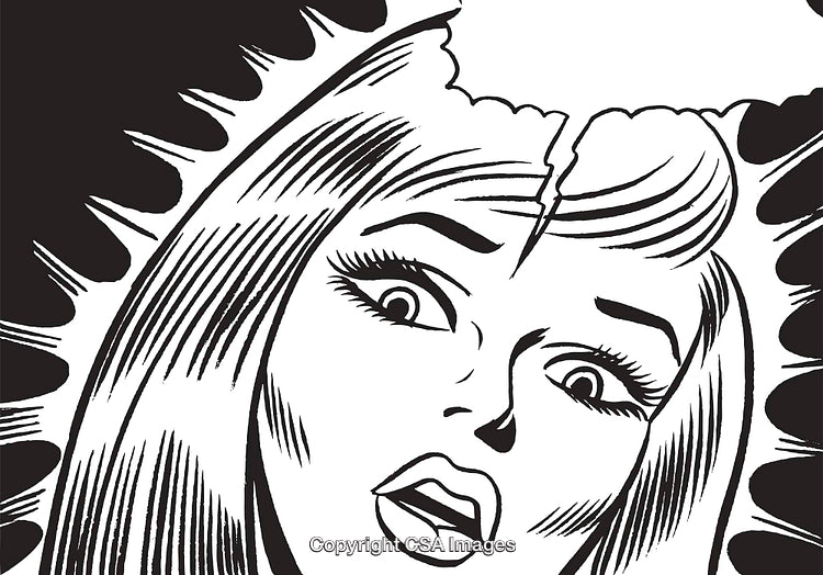 Retro Comic Illustration of a Surprised Woman Expressing Shock in Pop Art Style