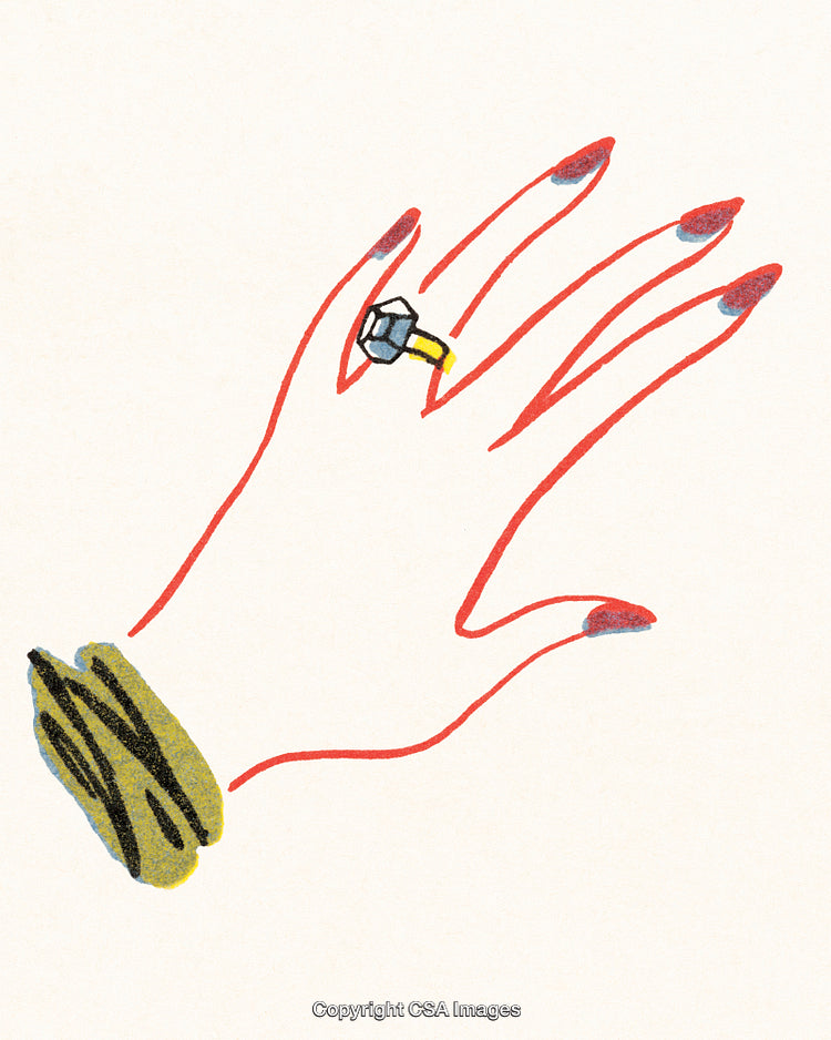 Illustration of a Hand With Engagement Ring and Red Nails