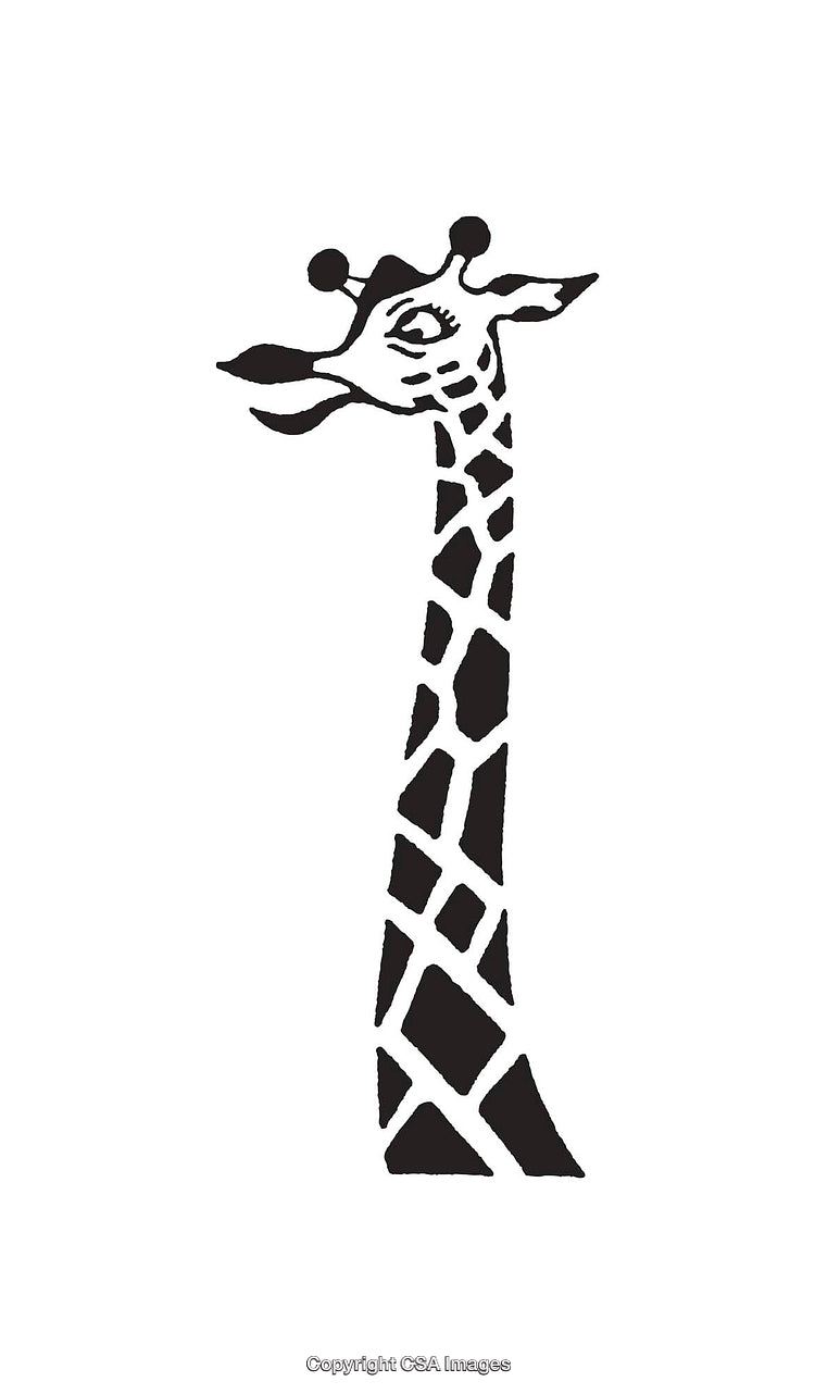 Black and White Line Art Illustration of a Giraffe Head