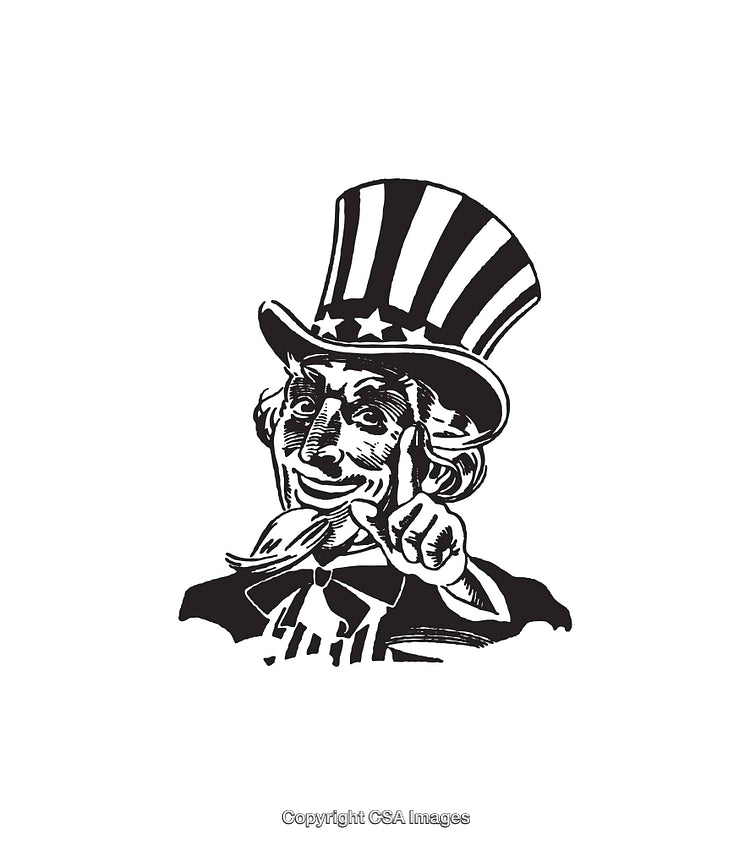 Classic Black and White Illustration of Uncle Sam Pointing Forward