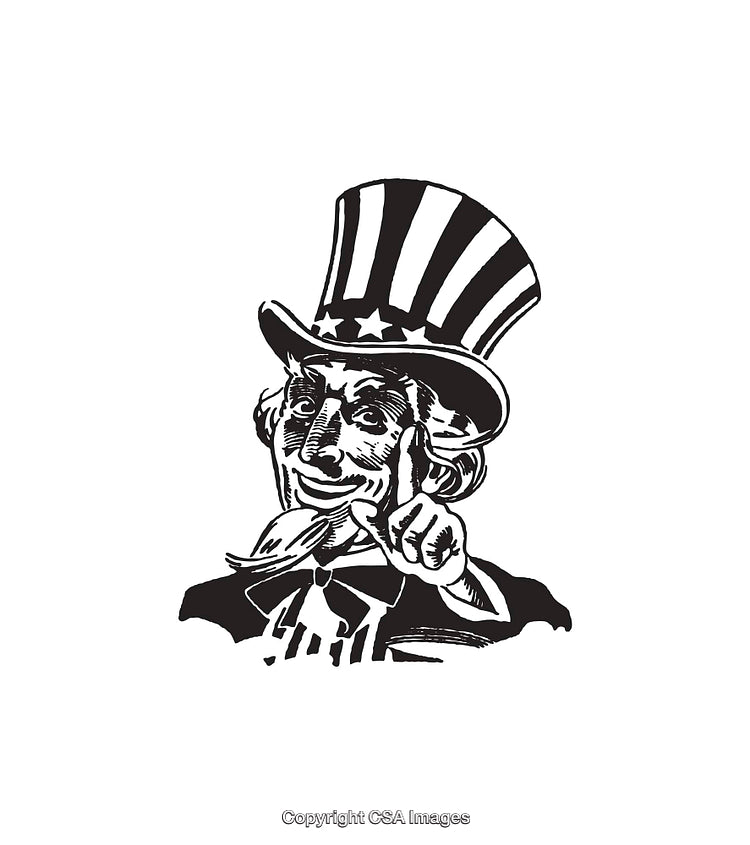 Classic Black and White Illustration of Uncle Sam Pointing Forward