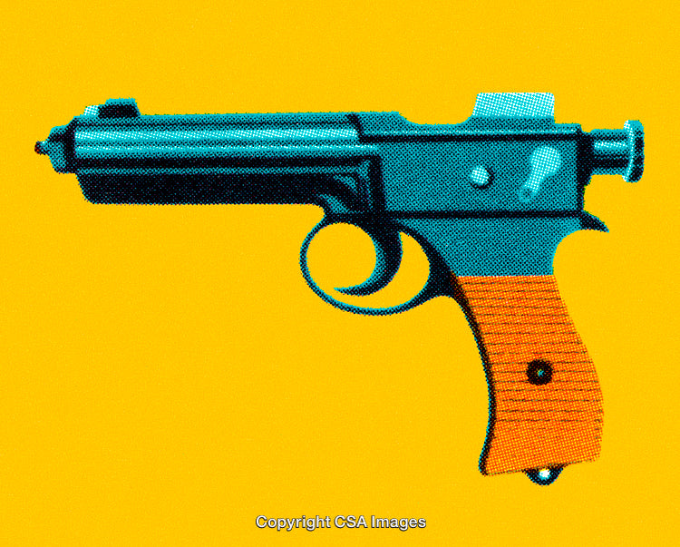 Pop Art Illustrative Pistol on a Vibrant Yellow Background