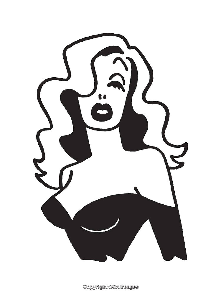 Black and White Line Art of Glamorous Vintage Woman Illustration