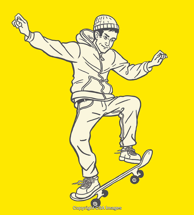 Stylized Line Art Illustration of Skateboarder Performing a Trick in Motion