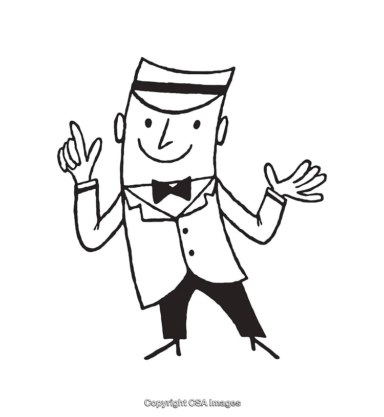 Black and White Illustration of a Cheerful Man in Formal Wear