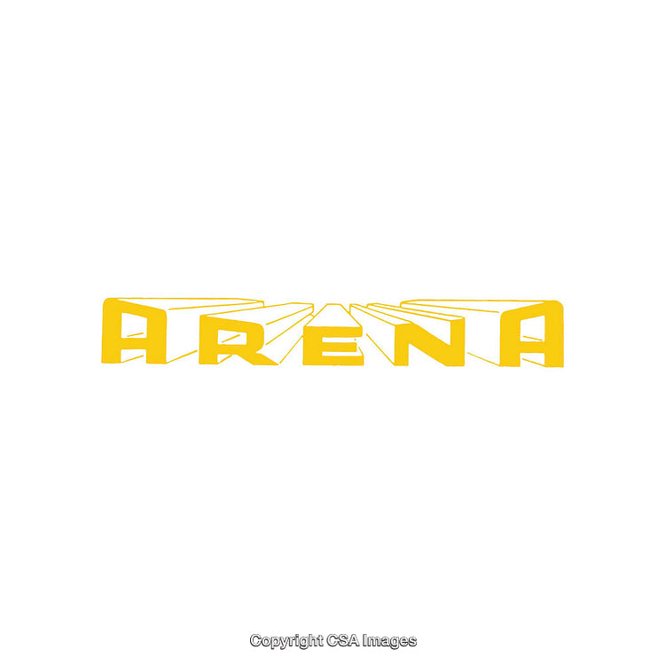 Yellow Word 'Arena' on White Background with Stylized Design