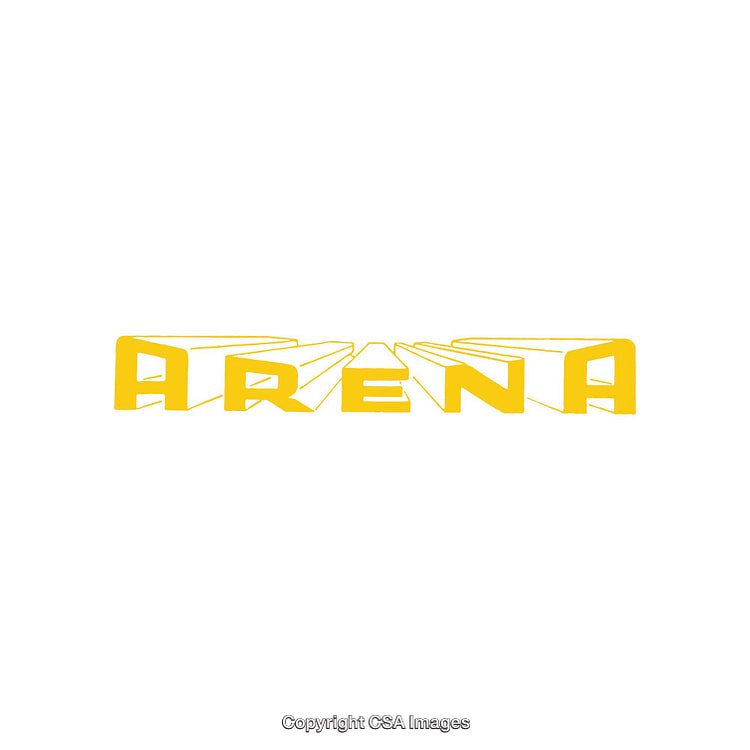 Yellow Word 'Arena' on White Background with Stylized Design