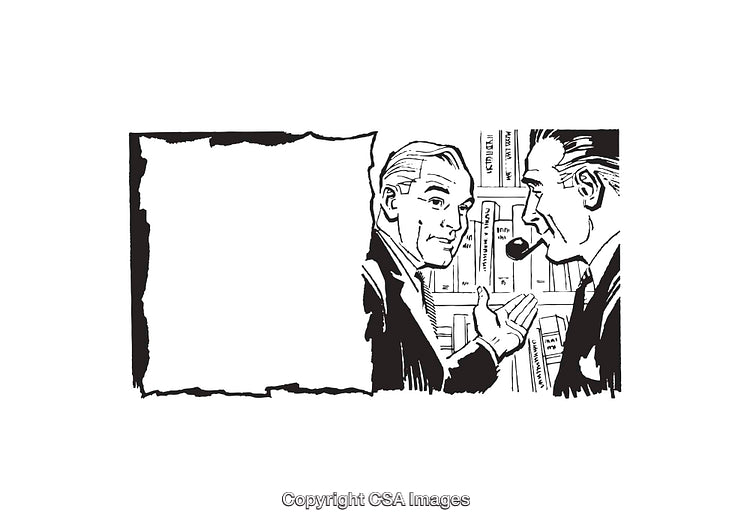 Two Men Discussing Ideas in Black and White Illustration Art