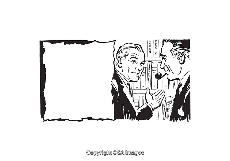 Two Men Discussing Ideas in Black and White Illustration Art