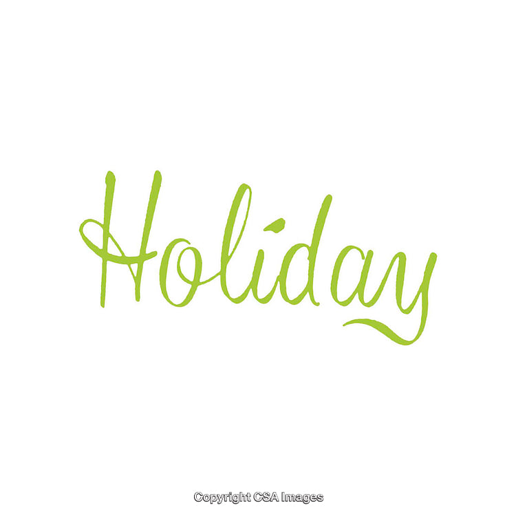 Green Handlettering of the Word Holiday on a White Background