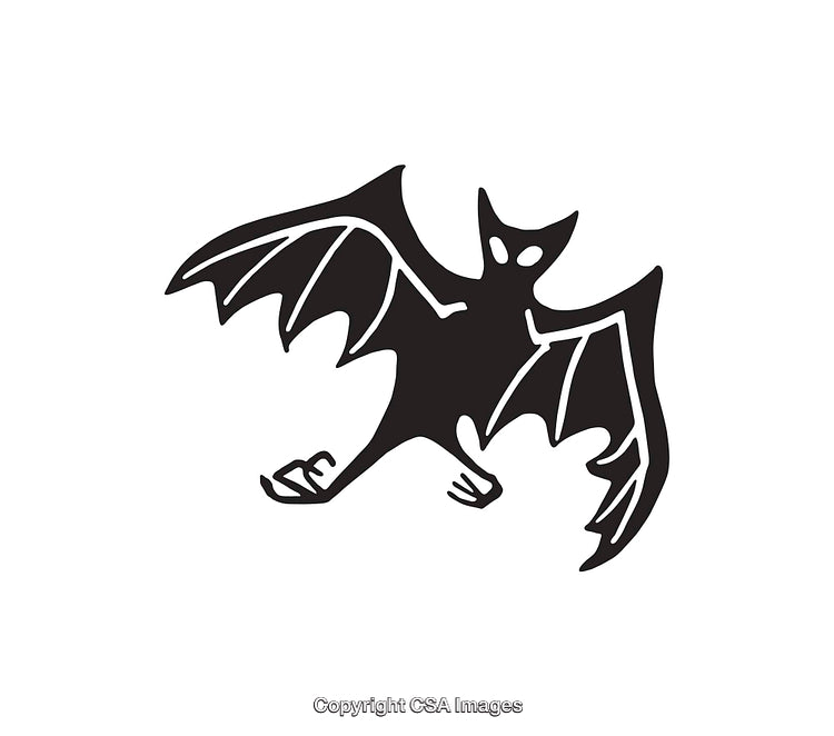 Black and White Illustration of a Flying Bat With Intricate Details