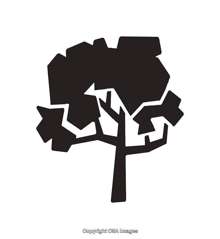 Stylized Black Tree Silhouette With Geometric Patterned Branches