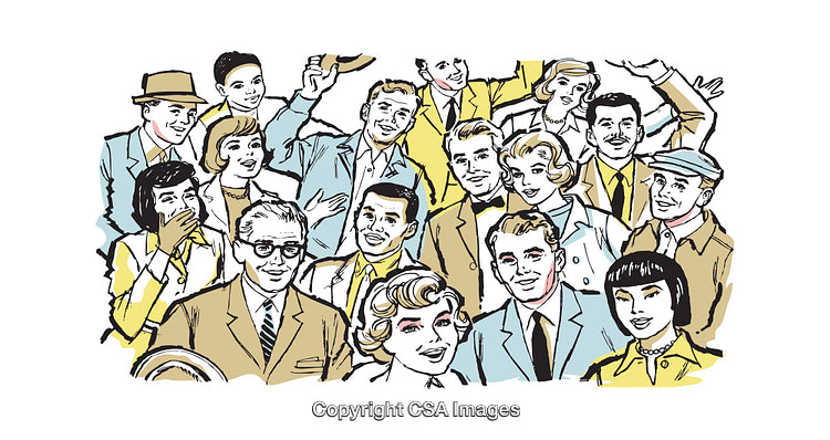 Colorful Vintage Illustration of a Diverse Group of Smiling People