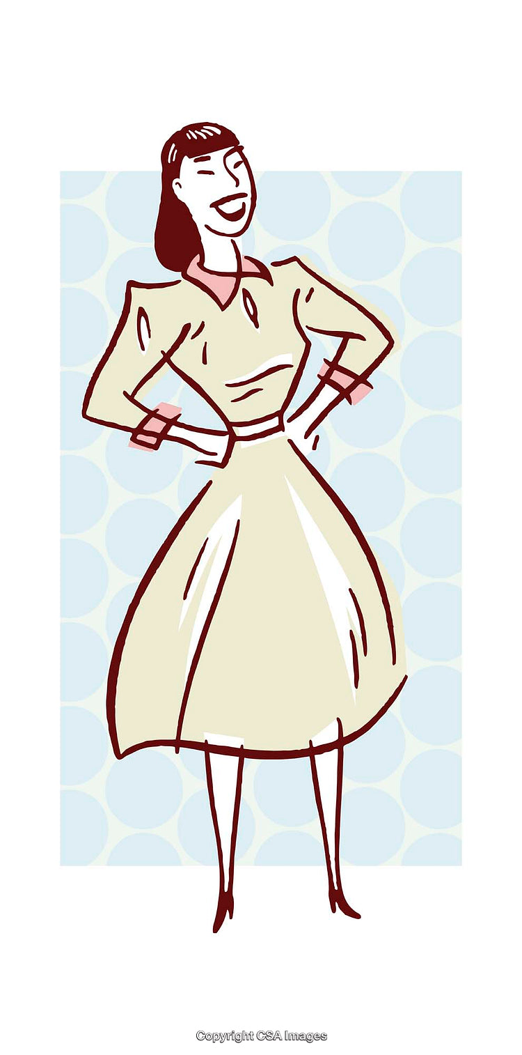 Retro Styled Illustration of a Cheerful Woman Posing Confidently
