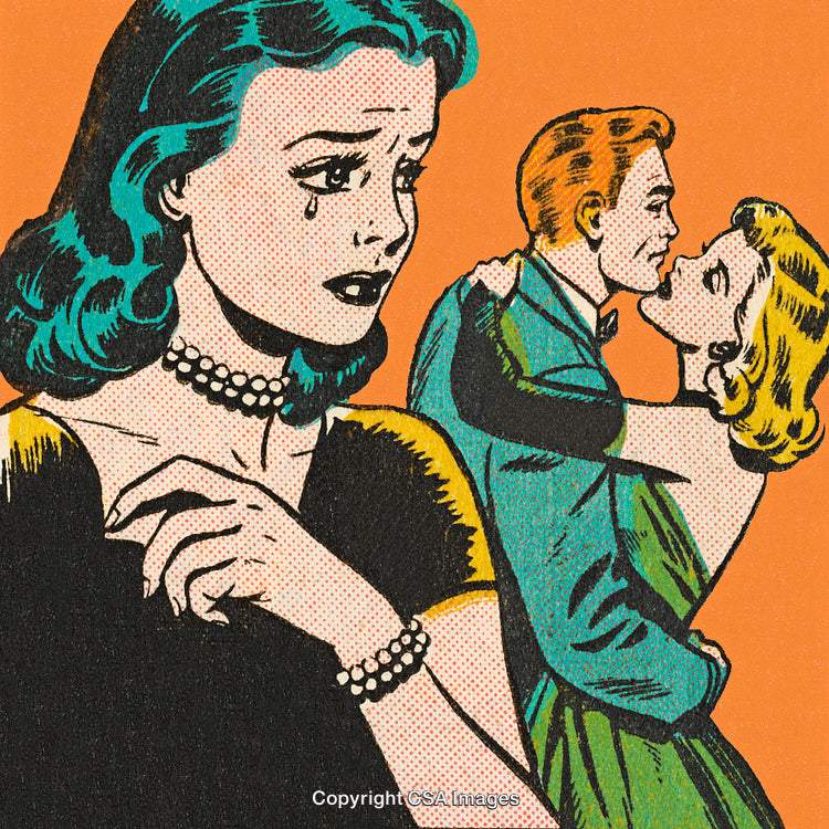 Vintage Comic Style Illustration Depicting Drama and Heartbreak