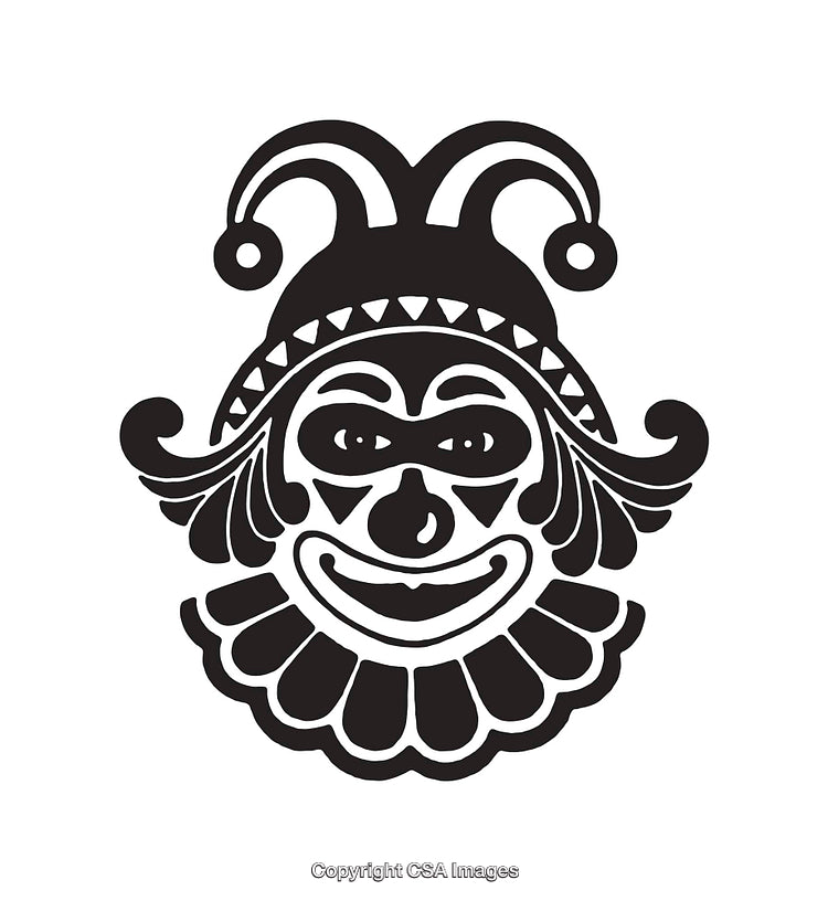 Black and White Joker Illustration with Ornamental Elements