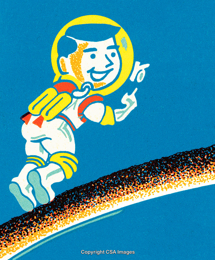 Retro Astronaut Illustration with Vibrant Colors and Unique Artistic Design
