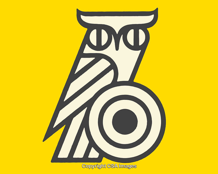 Illustrated Owl Design on Yellow Background with Artistic Lines