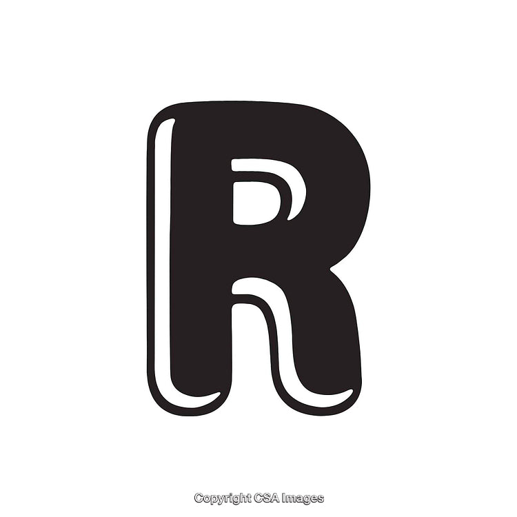 Stylized Black Letter R with Bold and Retro Design