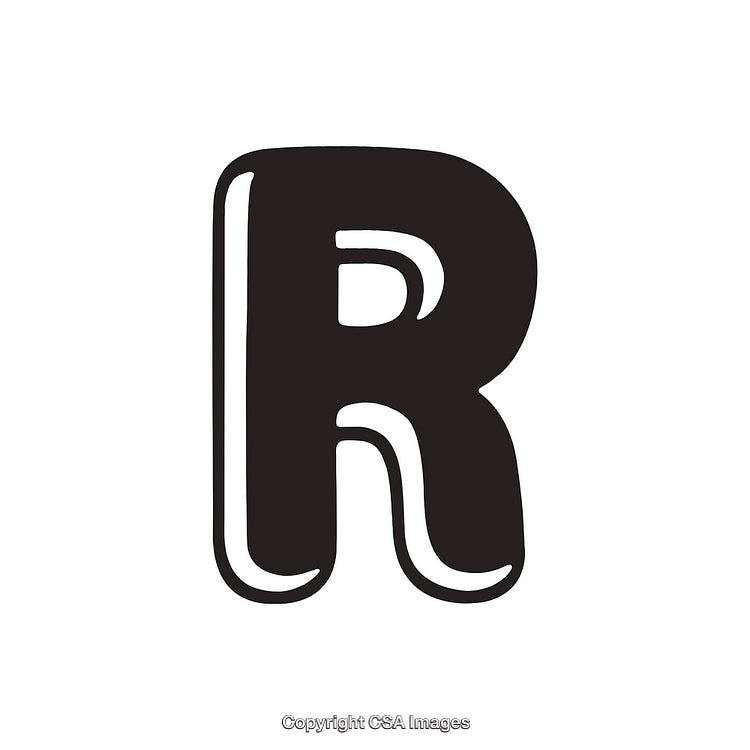 Stylized Black Letter R with Bold and Retro Design