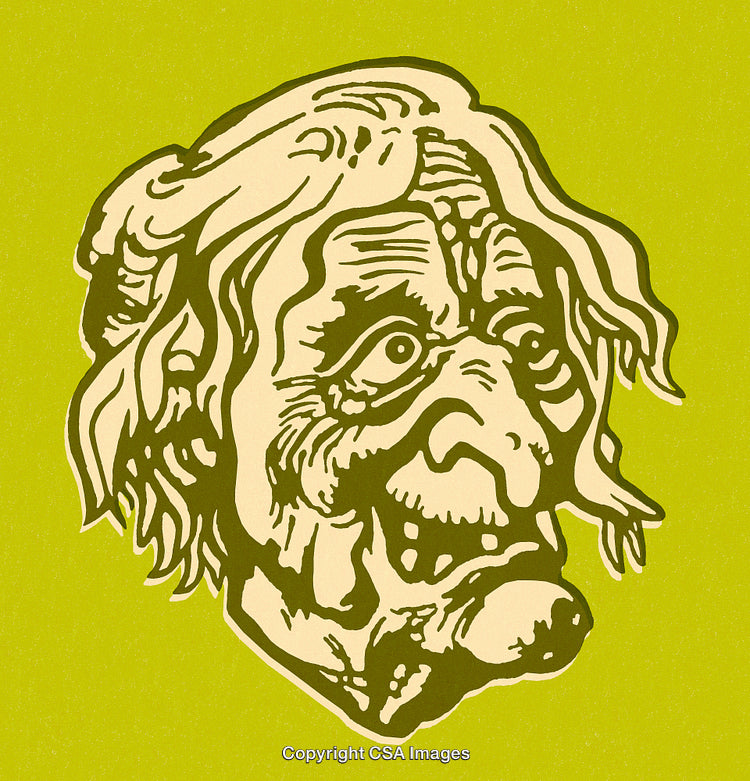 Vintage Artwork of an Expressive Abstract Character on Green Background