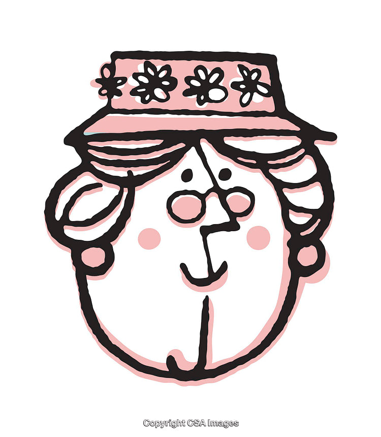 Whimsical Cartoon Illustration of a Lady Wearing a Floral Hat