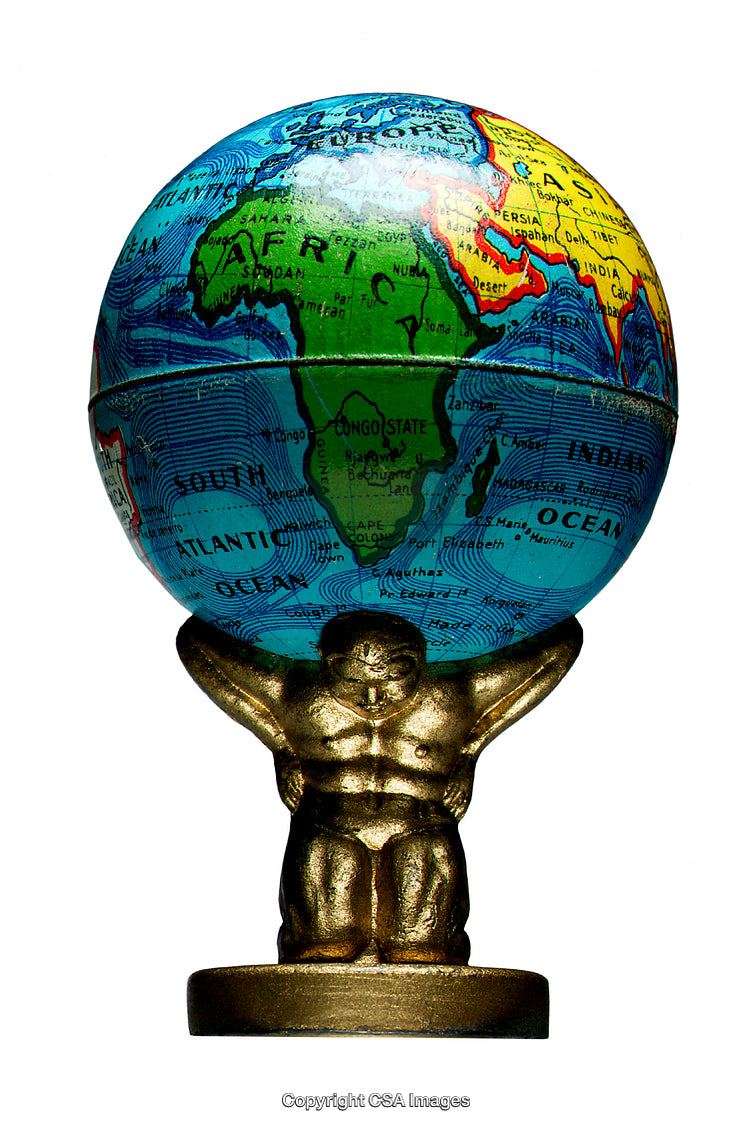 Miniature Golden Atlas Holding a World Map Globe Toy Figure