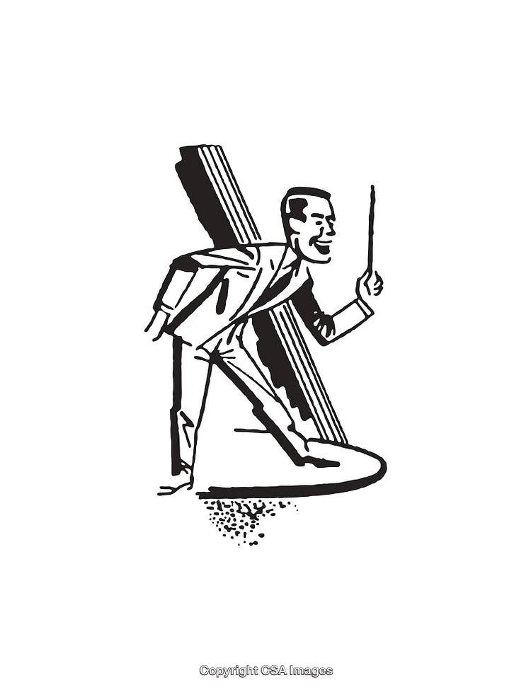 Retro Black and White Drawing of a Man with a Pointer Stick