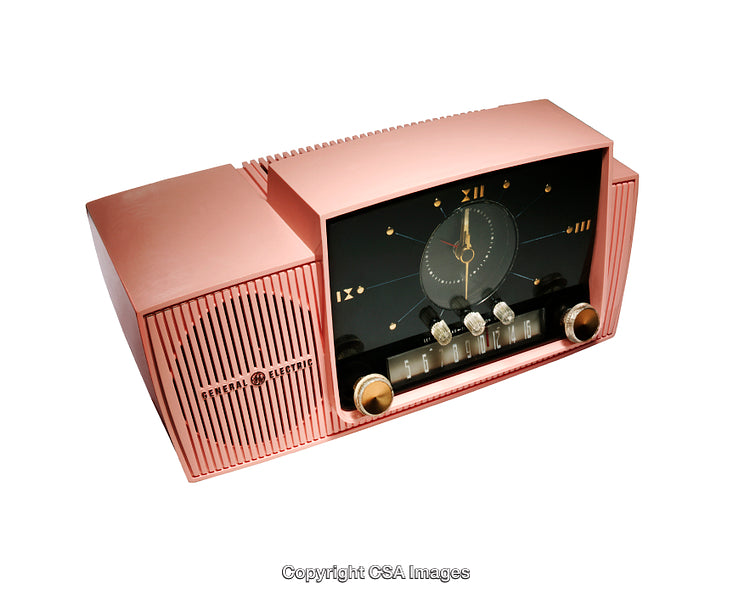 Vintage Retro-Style Clock Radio with Decorative Pink Design