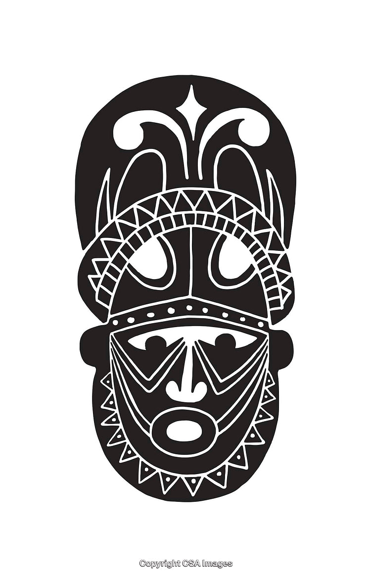 Abstract Black and White Illustration of a Stylized Mask Design
