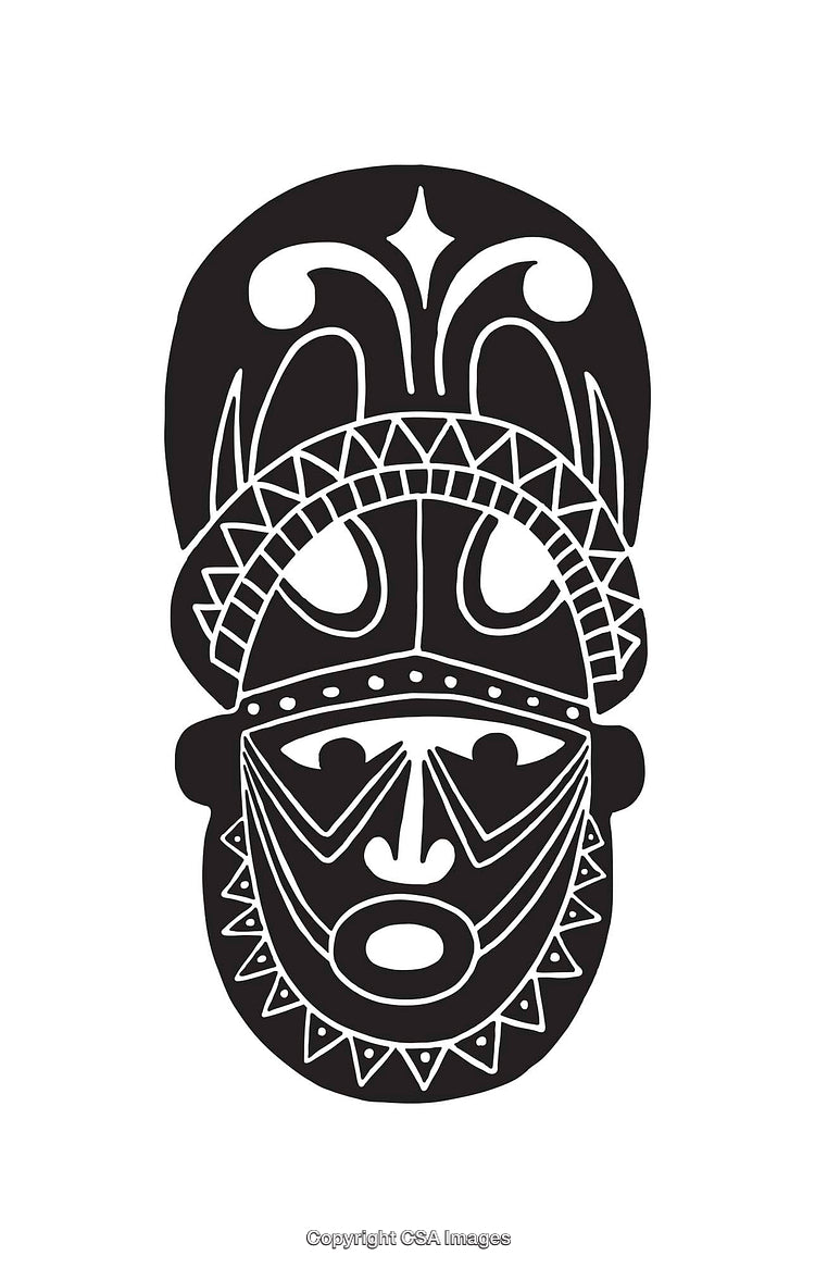 Abstract Black and White Illustration of a Stylized Mask Design