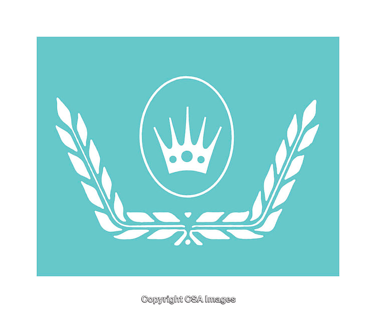 Minimalist Crown Icon with Laurel Leaves on Blue Background