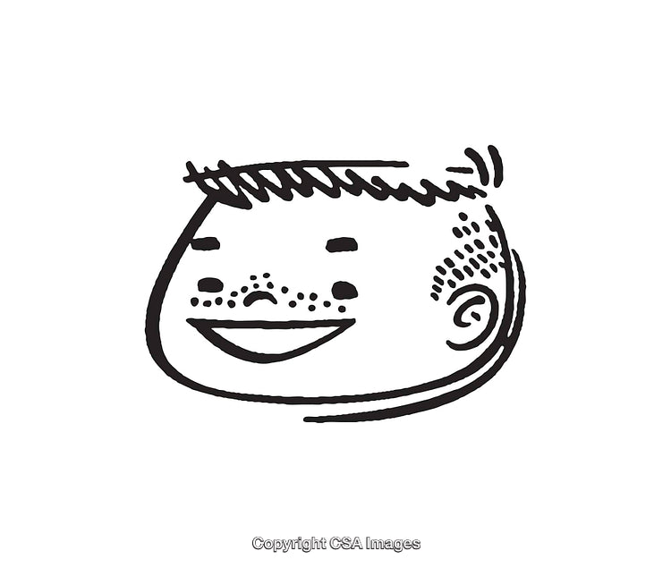 Minimalistic Black and White Cartoon Character Illustration With Smiling Expression