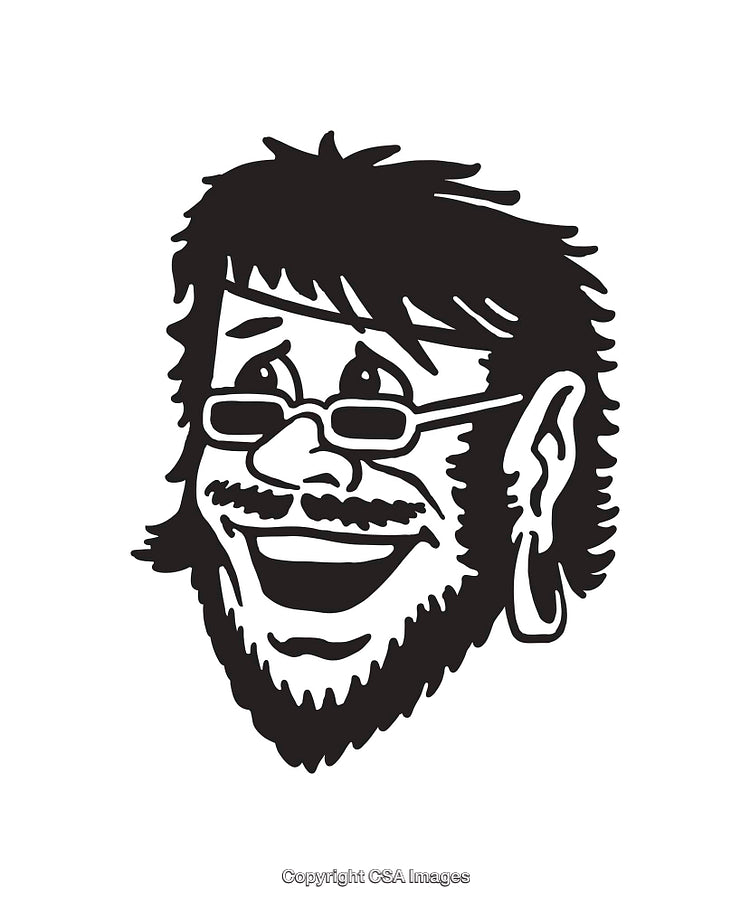 Black and White Line Art of a Smiling Man Wearing Glasses