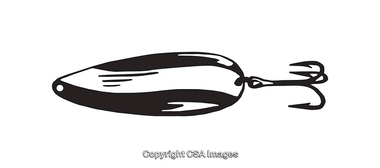 Monochrome Illustration of Traditional Fishing Lure with Hooks