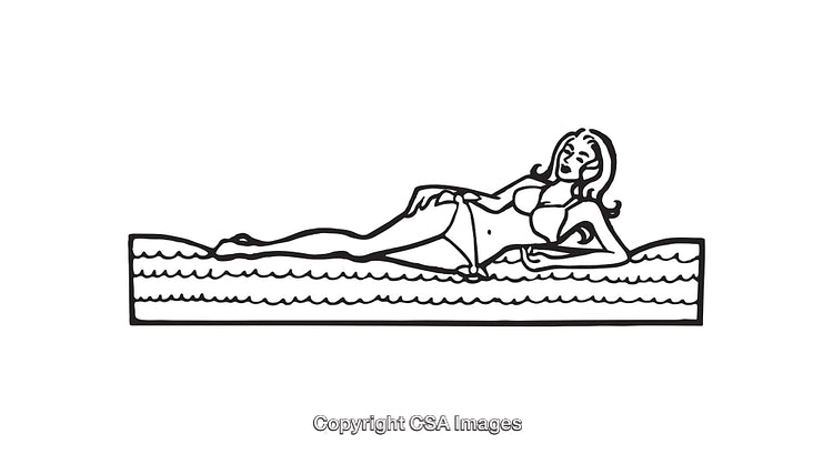 Black and White Illustration of a Woman Relaxing on a Float in Water