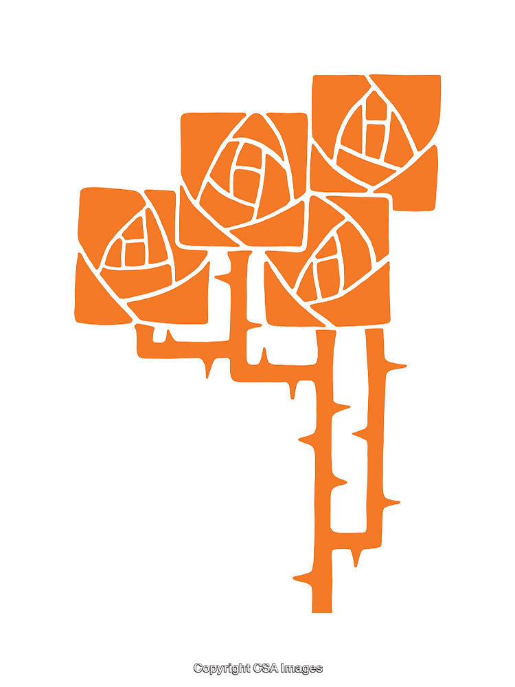 Abstract Stylized Orange Floral Icon Featuring Geometric Rose Design