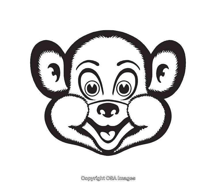 Black And White Cartoon Monkey Face Line Art Illustration