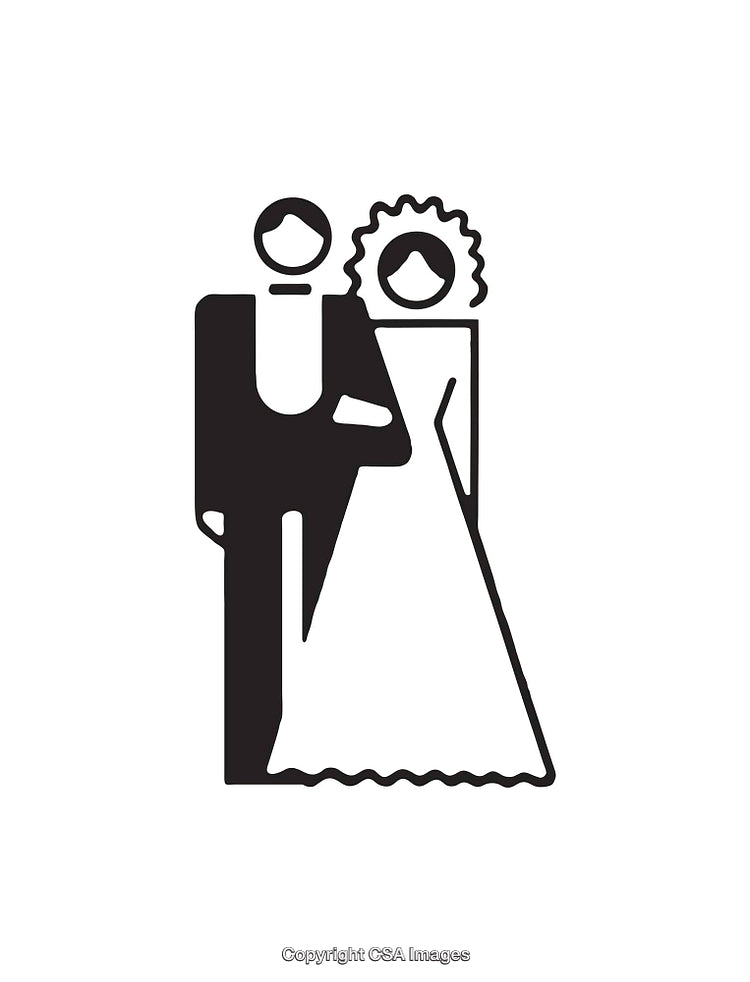 Black and White Wedding Couple Icon in Minimalist Style