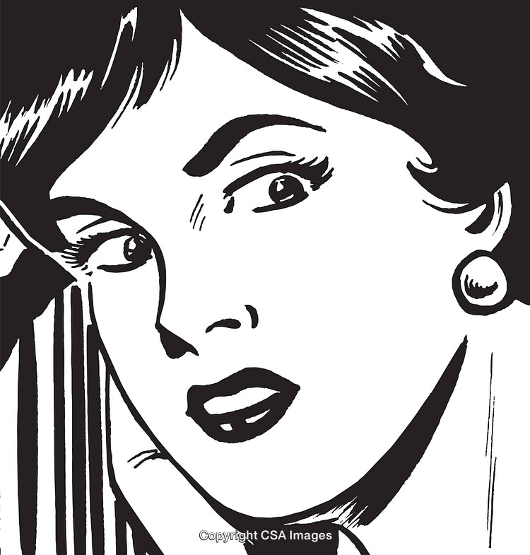 Black and White Illustration of a Woman With a Thoughtful Expression