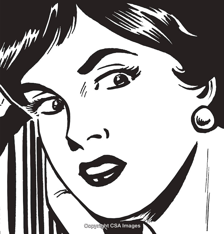Black and White Illustration of a Woman With a Thoughtful Expression