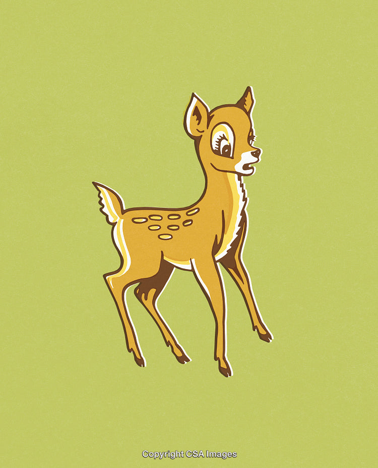 Charming Cartoon Fawn with a Bright Green Background