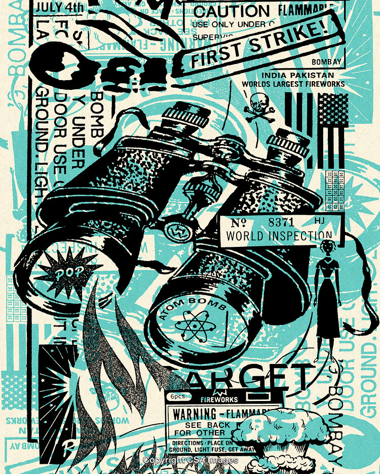 Retro Collage Featuring Atomic Symbol and Vintage Text Elements
