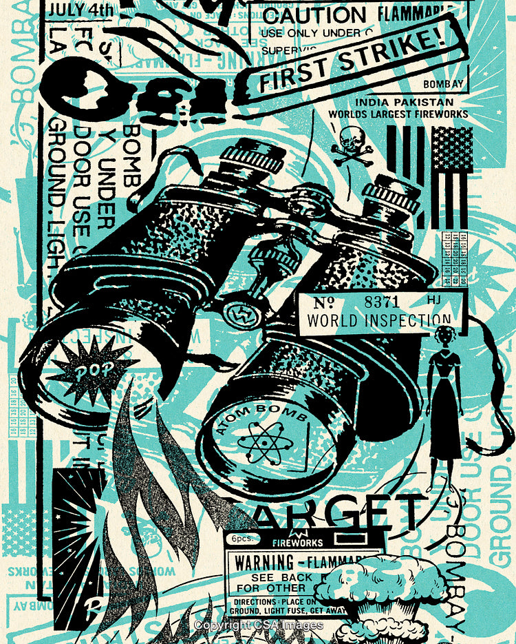 Retro Collage Featuring Atomic Symbol and Vintage Text Elements