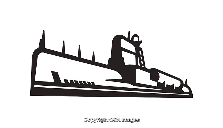 Stylized Black and White Illustration of a Submarine Profile