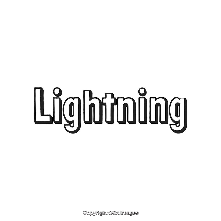 Monochrome Stylized Text Design of the Word Lightning on White Background