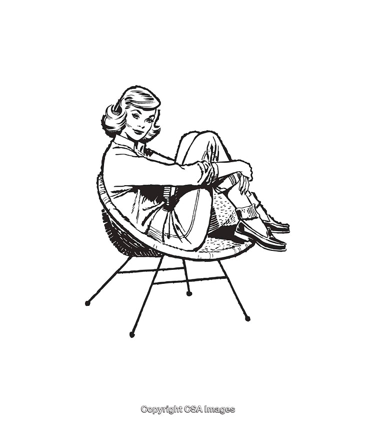 Retro Black and White Illustration of a Woman Sitting in a Chair